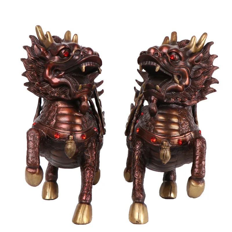 

LAOJUNLU Pure Copper Diamond Kylin Ornaments Fire Qilin Crafts Kirin, (1) Length 9 cm Width 4 cm Height 10 cm