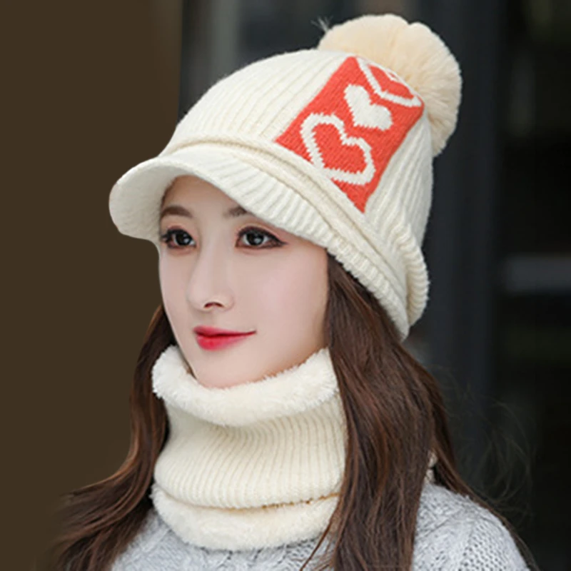 Windproof Hats Women's Scarf Set Winter And Scarves 2-piece Fashion Knitted Cold-proof Warm Outdoor Riding | Аксессуары для