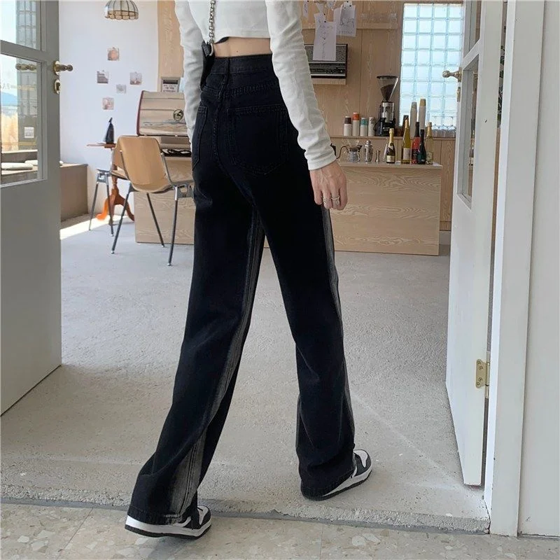 

High Waisted Jeans Women All-match Autumn College Teens Denim Trouser Harajuku Vintage Stylish Girls Clothing Street Panelled BF