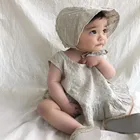 Комплект одежды для маленьких девочек, топ без рукавов с вышивкой в Корейском стиле, шапочка, комплект из 3 предметов, 0-24 м