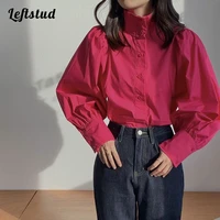 japanese lantern sleeve shirt female 2022 spring new fashion long sleeved temperament western style ol stand up collar shirt