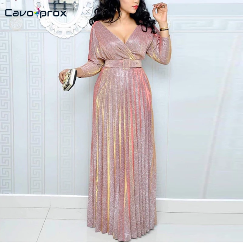 Женское Плиссированное коктейльное платье с глубоким v-образным вырезом и поясом