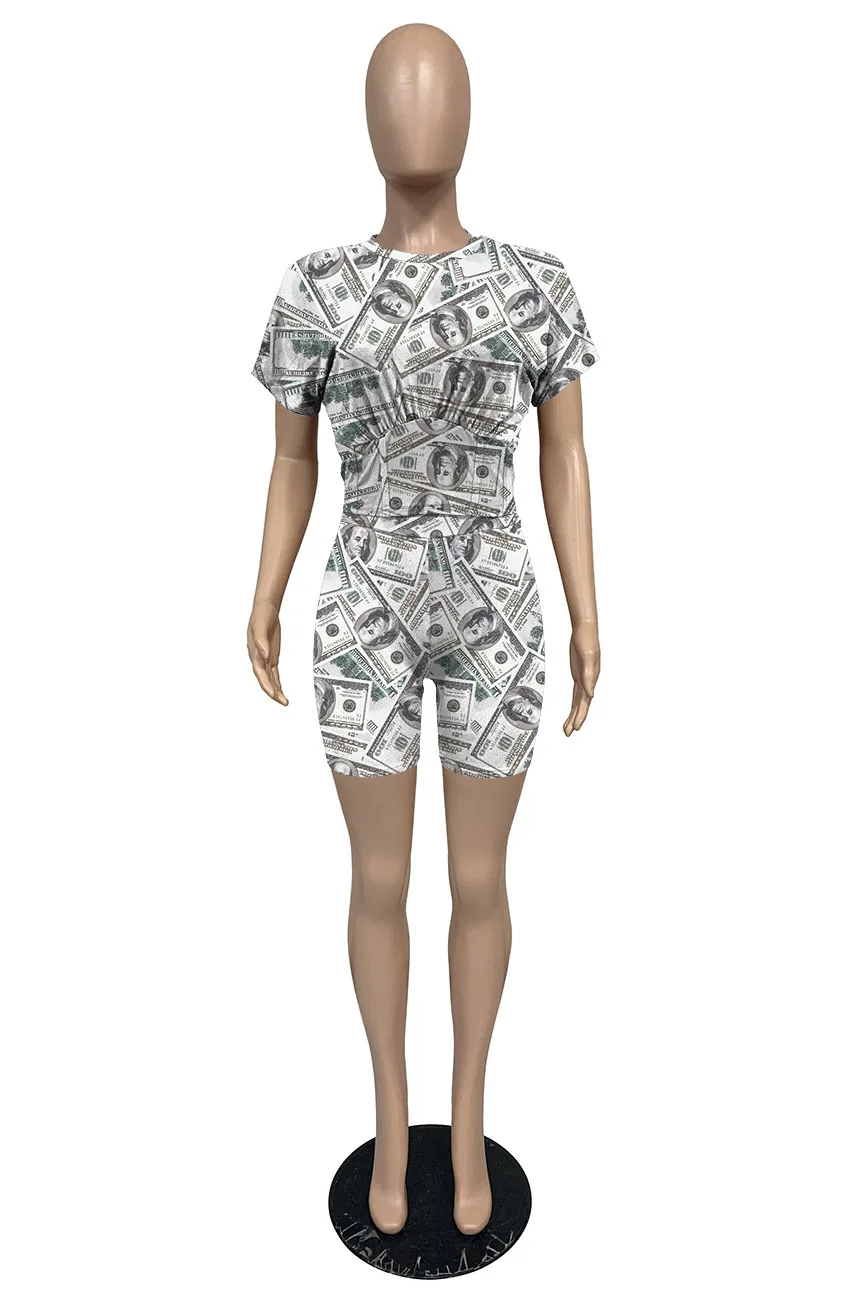 

Fashion Print Two Piece Set Women Streetwear O Neck Corst Crop Top + Biker Shorts Tracksuit Summer Casual Sportswear Outfits