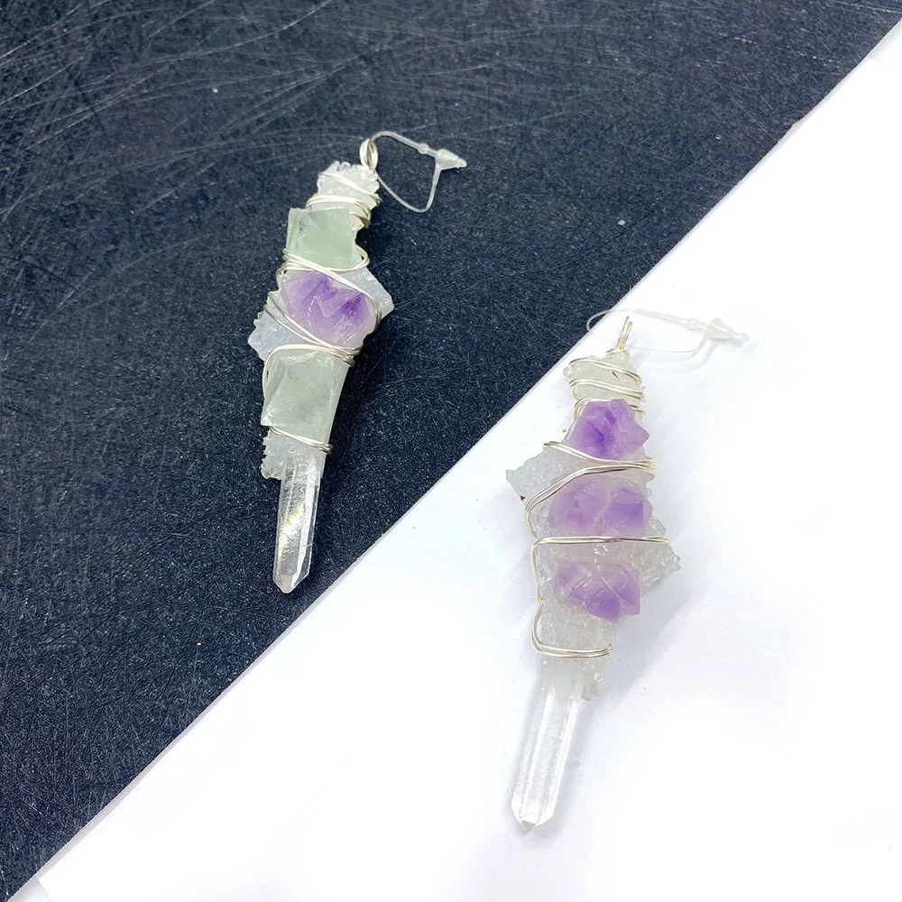 

Natural Stone Crystal Pendant Necklace Amethyst Copper Wire Winding Colorful Gem DIY Making Necklace Aura Stone Accessories