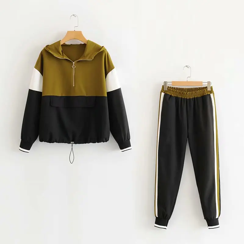 Женский комплект коричневый черный контрастный цвет бейсбольный Бомбер пуловер