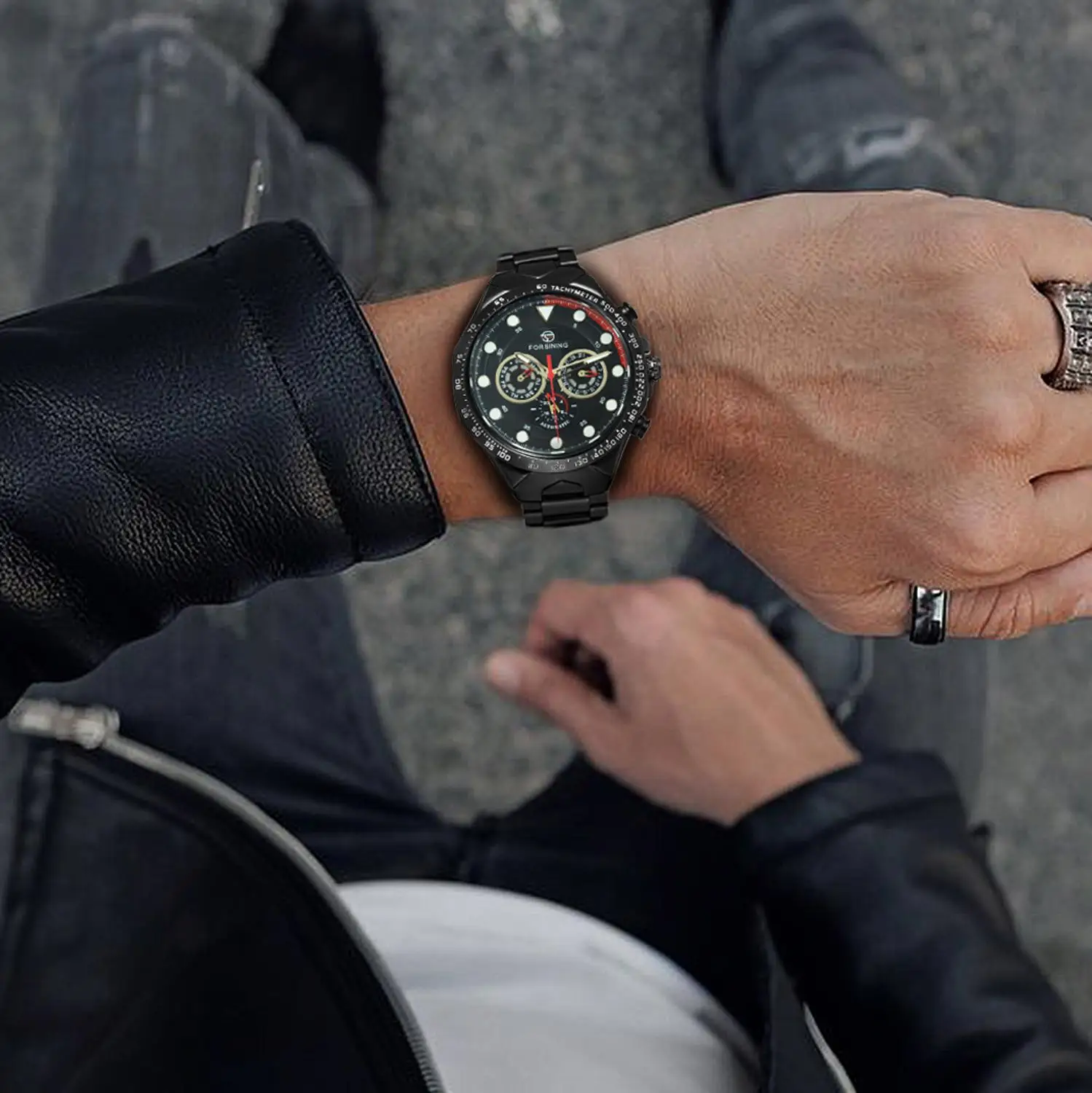 

FORSINING Casual Automatic Mechanical Watch Men Stainless Steel Strap Calednar 3 Sub-dial Sports Mens Watches Top Brand Luxury