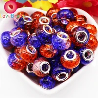 10pcs crackle flower resin muranos charms large hole rondelle spacer beads fit european pandora bracelet necklace jewelry making