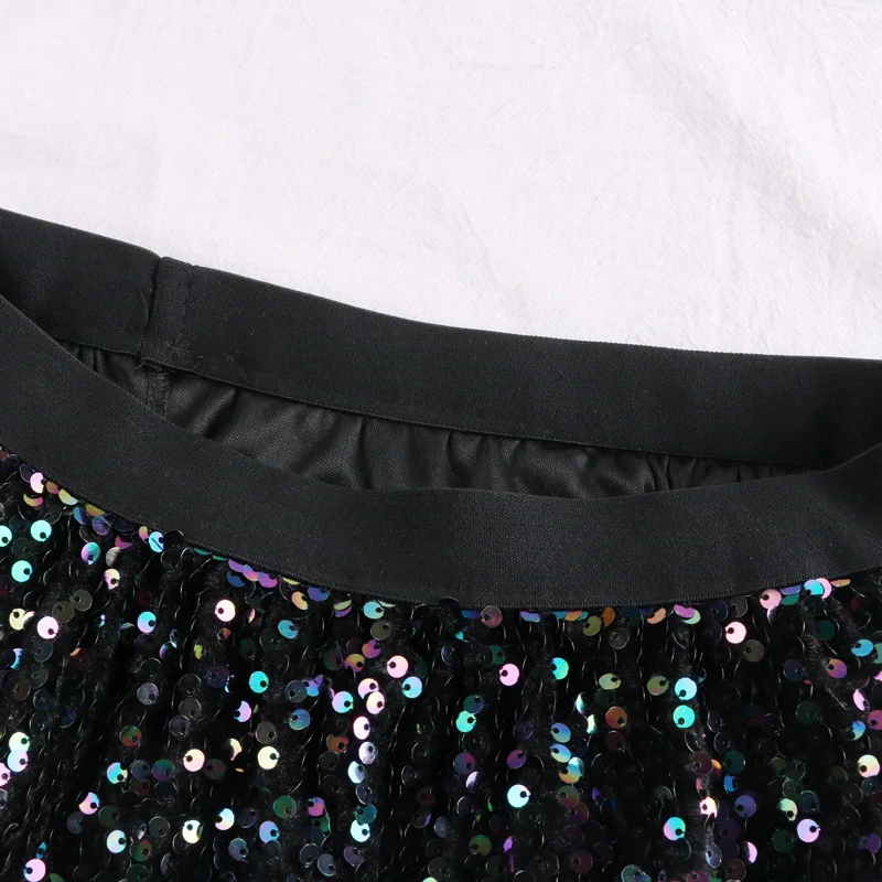 Женская Блестящая эластичная юбка Meduim Лоскутная черного и зеленого цвета с