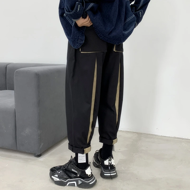 

2020 Men's Spelling Color Loose Haren Pants Bound Feet Leisure Casual Pants Black/khaki/green Color Trousers Big Size M-5XL