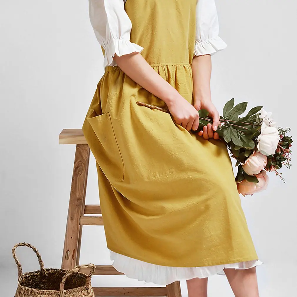 

Cooking Kitchen Apron For Woman Female Bib Cotton Linen Dress Cafe BBQ Aprons Kitchen Sleeveless Cooking Accessories