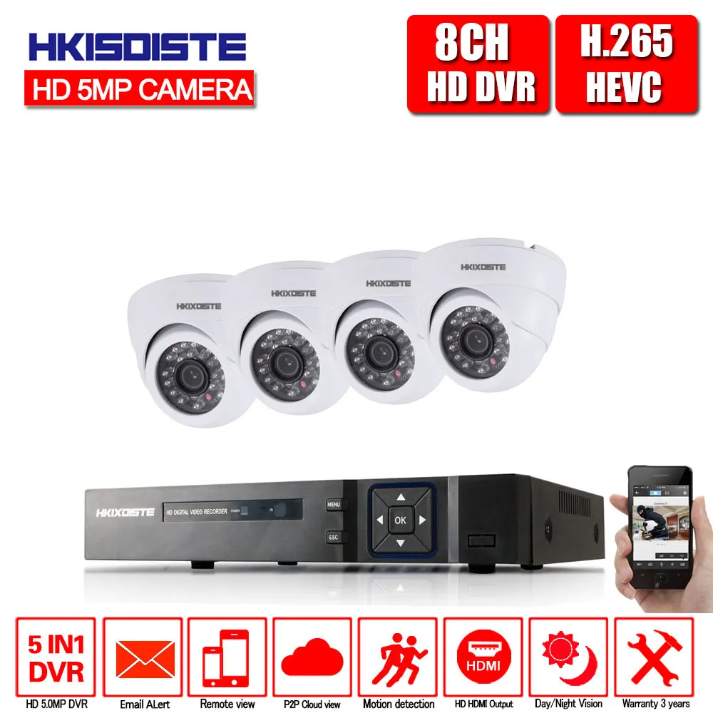 5 мегапикселей 8CH AHD DVR H.265 Внешняя камера для видеонаблюдения HD CCTV Камера система DVR Kit IP комплект камер безопасности Камера Системы P2P приложение просмотра - Цвет: Черный