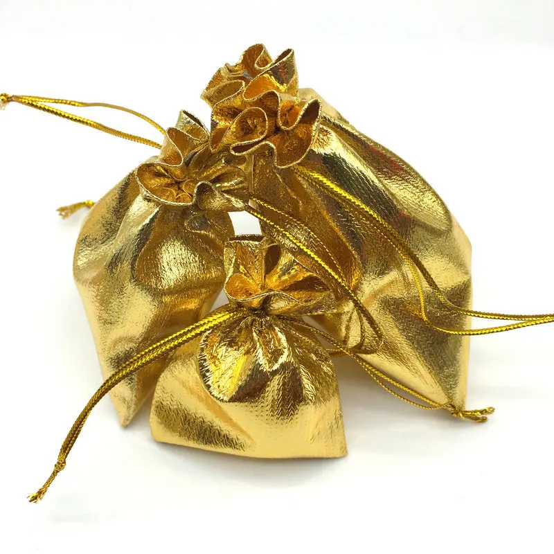 100Pcs 15x20 17x23 20x30cm Drawstring Wedding Jewelry Packaging Bags Christmas Party Metallic Foil Fabric Gift &amp Pouches | Украшения и
