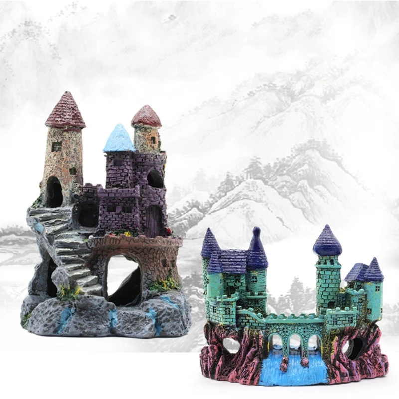 Смоляный замок для аквариума декорационный бак горная пещера с рыбами Betta Hideout