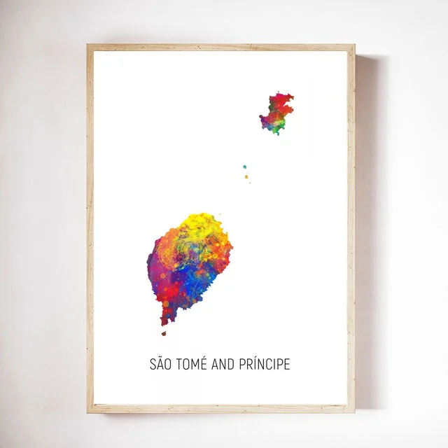 Акварельная карта Сан-Томе художественный Печатный холст плакат - купить по