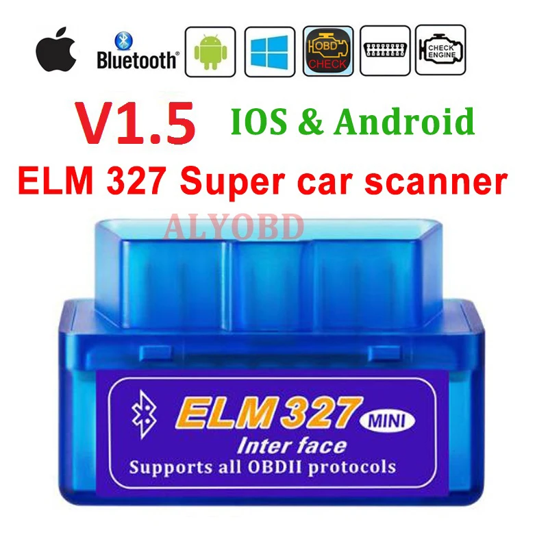 Super ELM327 bluetooth Автомобильный сканер считыватель кодов ошибок V1.5 для Windows/Android и IOS