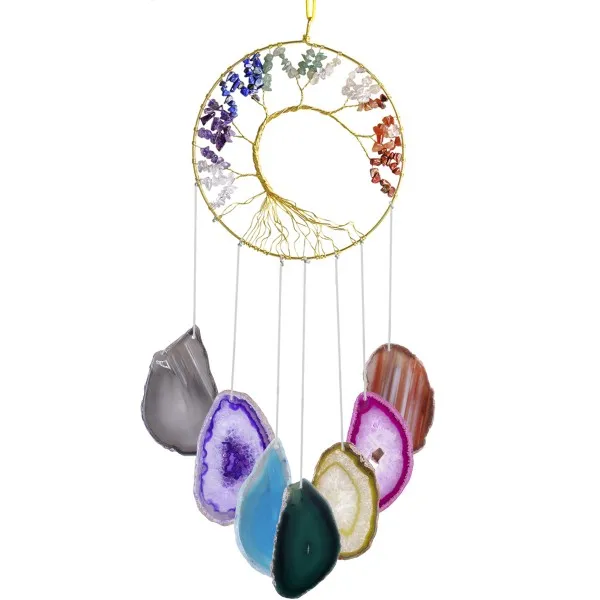 Multicolor Agate TUMBEELLUWA 7 Исцеление чакры кристалл дерево жизни настенная вешалка оникс фрагмент жеоды висячий орнамент, окно сувенирное украшение домашний декор - Цвет: Multicolor Agate
