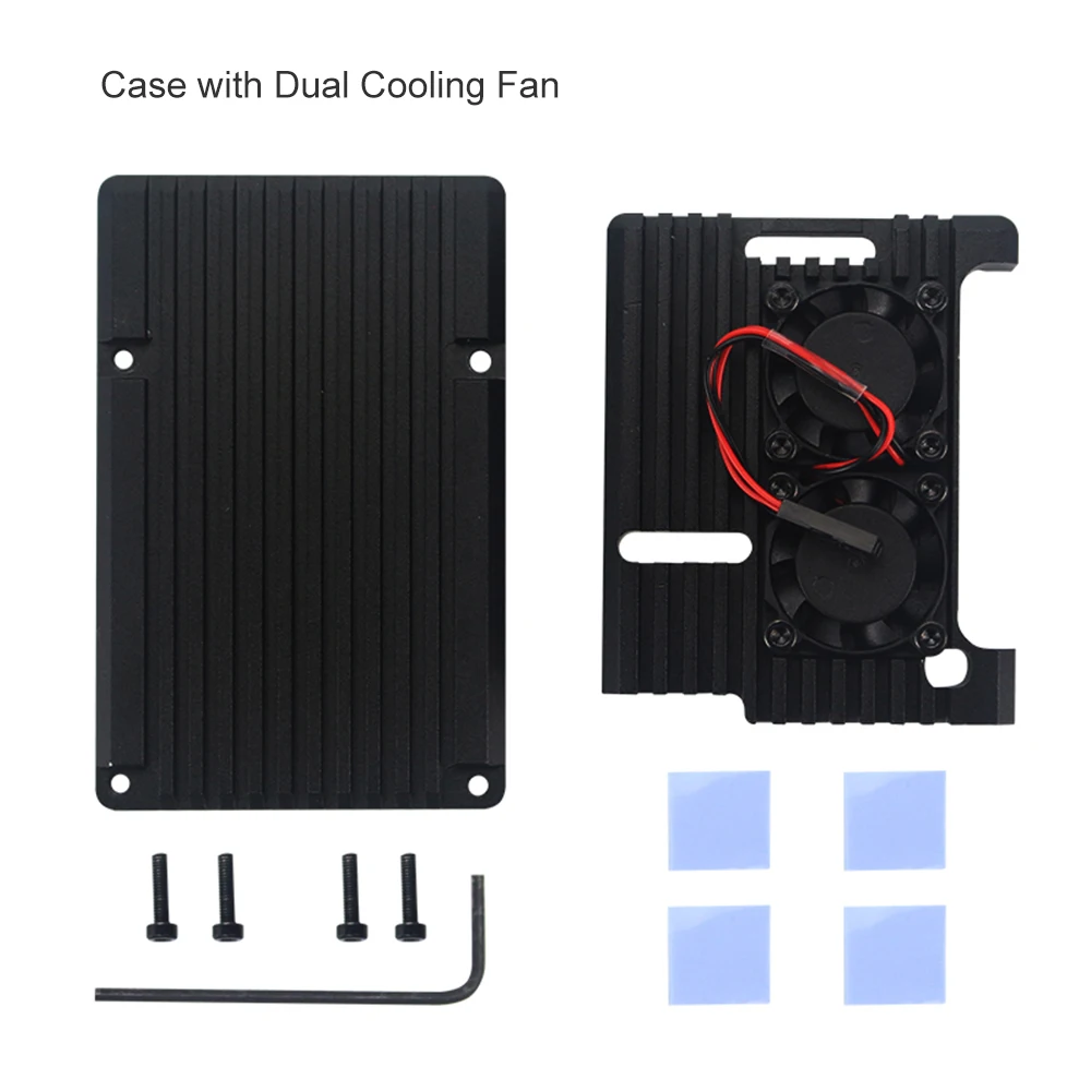 Алюминиевый корпус с двойным охлаждающим вентилятором для Raspberry Pi 4/3 Модель B +