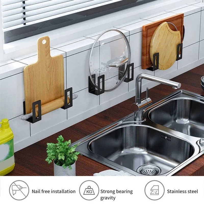 

2pcs Stainless Steel Cutting Board Storage Rack Space Saving Wall Mounted Pot Lid Holder Sink Organizer Kitchen