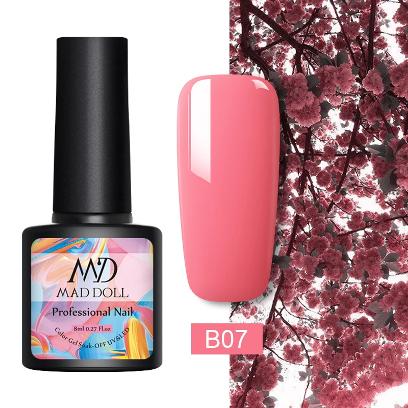 B07 MD MAD DOLL, 8 мл, УФ-гель для ногтей, серый, черный, чистый цвет для ногтей, отмачиваемый Гель-лак, однократный полуперманентный гель для ногтей - Цвет: B07