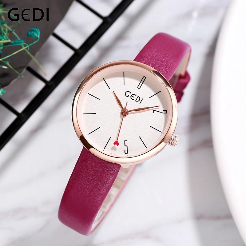 GEDI Лидирующий бренд женские часы кожаные кварцевые простые тонкие Повседневные