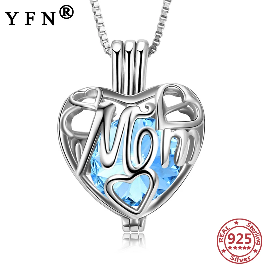 

YFN 925 Sterling Silver Cage Necklace With Crystal from Swarovski LOVE Mom Pendant Necklace Jewelry Mother Day‘s Gift Mom's Gift