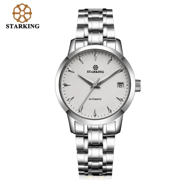 AL0184SS11 StarKing классические женские простые часы, автоматические часы из нержавеющей стали с белым циферблатом, наручные часы с автоматической датой, Женские Механические часы Relogio Feminino - Цвет: AL0184SS11