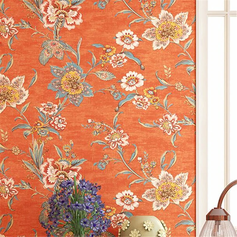 wellyu American rustic style wallpaper light luxury big flower living room retro nostalgic TV background wall paper | Обустройство