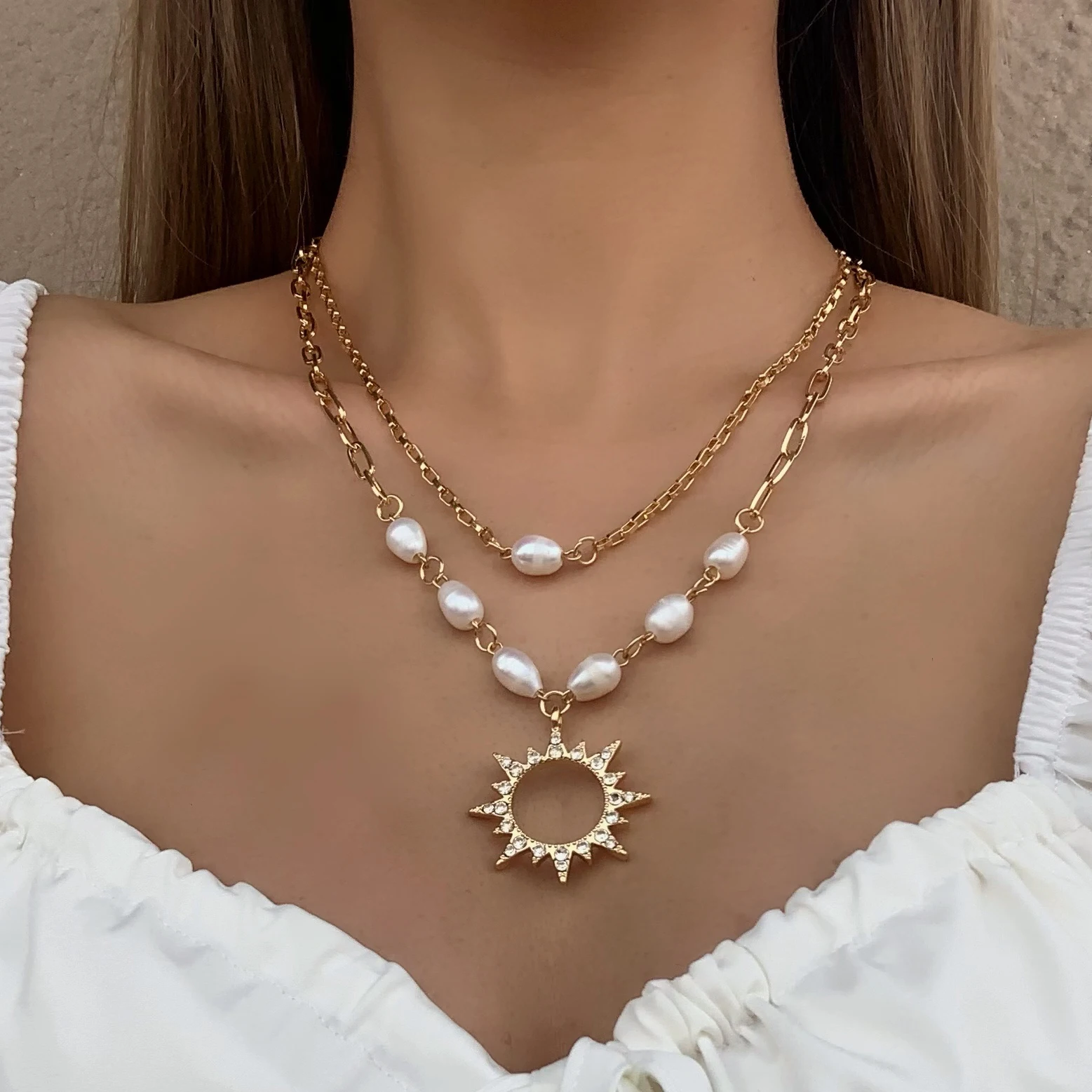 Flashbuy женское ожерелье-цепочка с подвеской в виде солнца из циркона стиле барокко