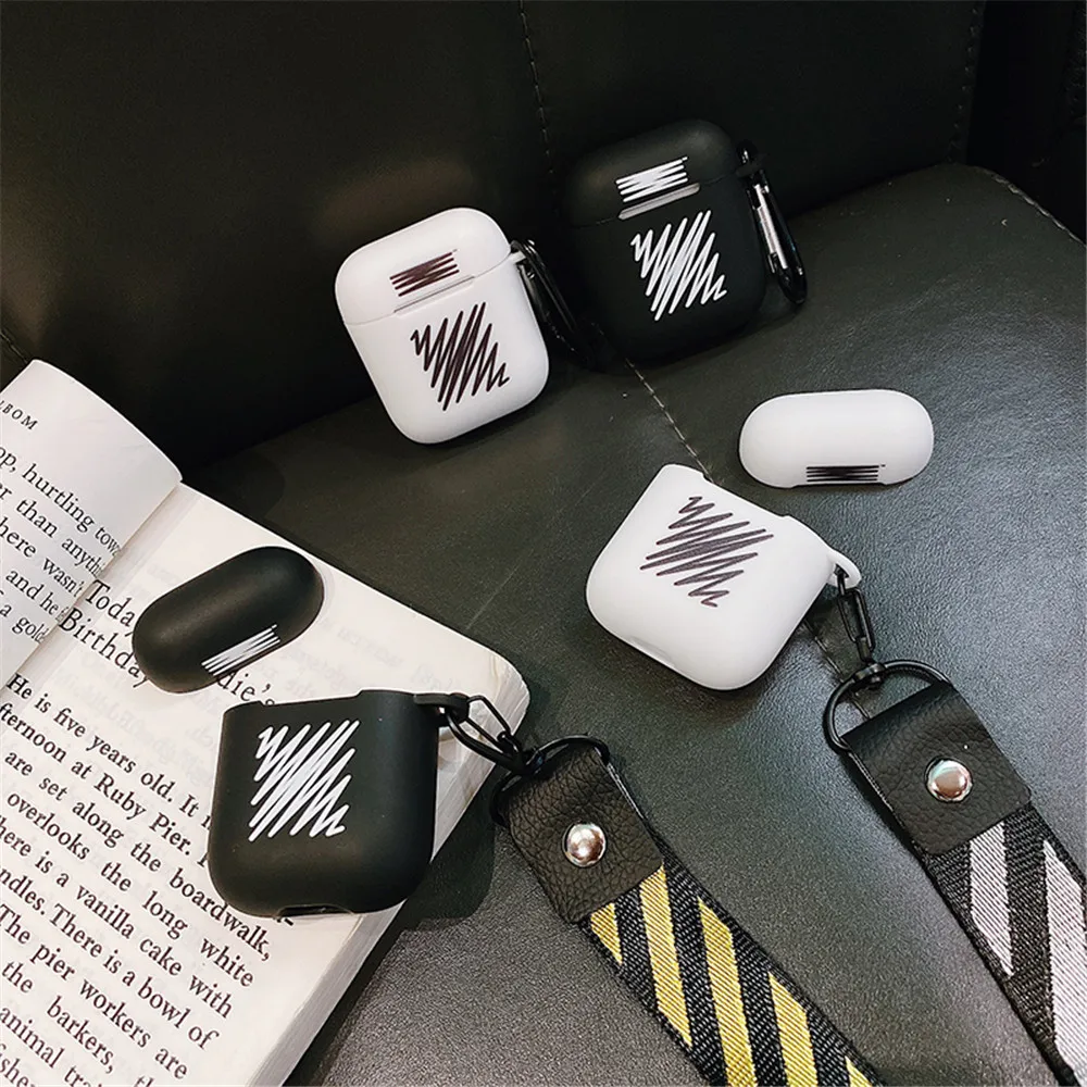 

Luxury Air pods pro 3 case silicone case with Black&white striped lanyard Headphone accessories TPU For Airpods 2 1case cover
