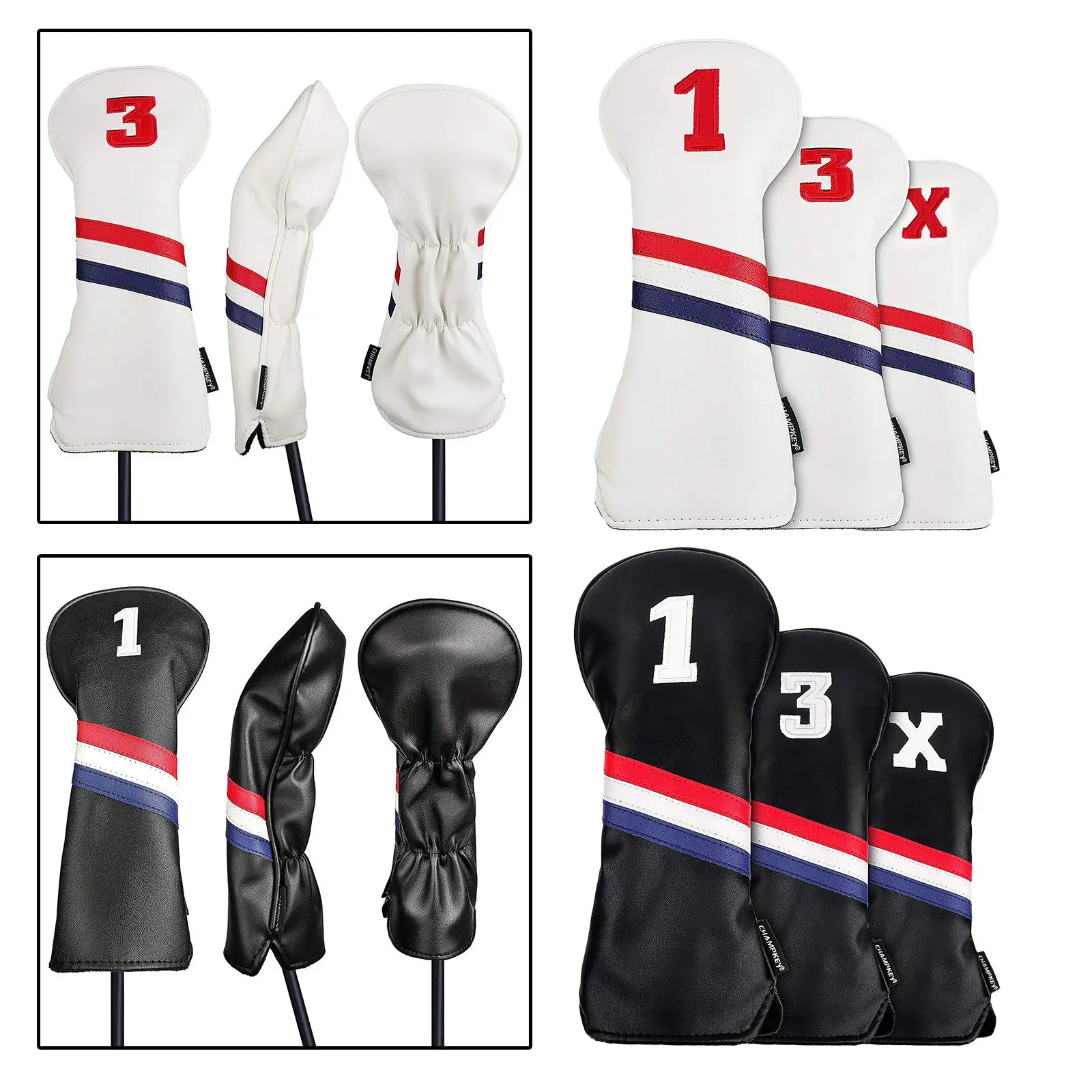

3Pcs #1 #3 X Golf Club Wood Headcovers Leather Head Covers Set Protector