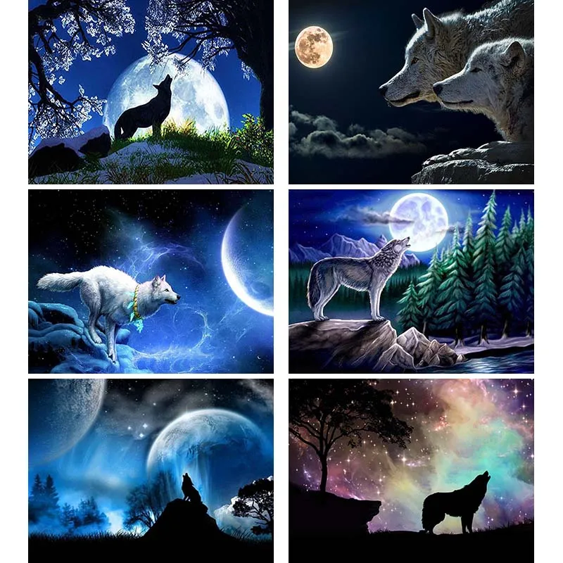

Diamond Embroidery Moon Night Wolf Roar Full Square Diamond Painting Animal Cross Stitch 5d Diy Rhinestone Mosaic Home Adorn P38