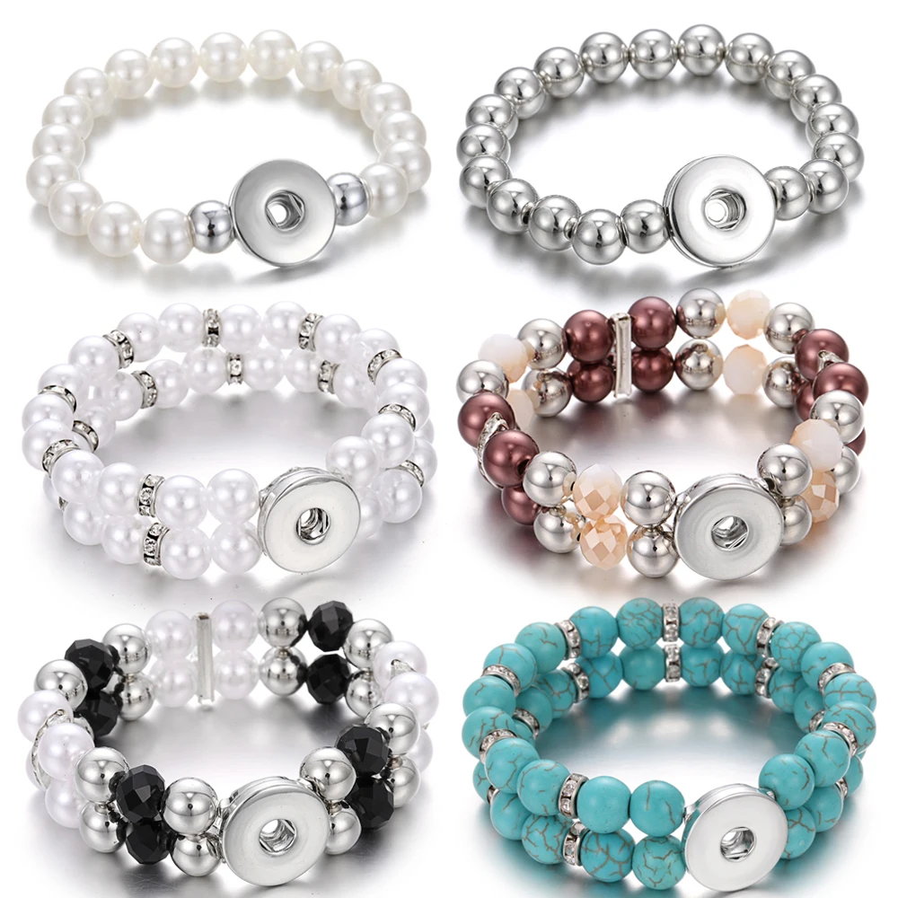 Браслет многослойный с жемчугом и бусинами Ювелирное Украшение на застежке 18 мм