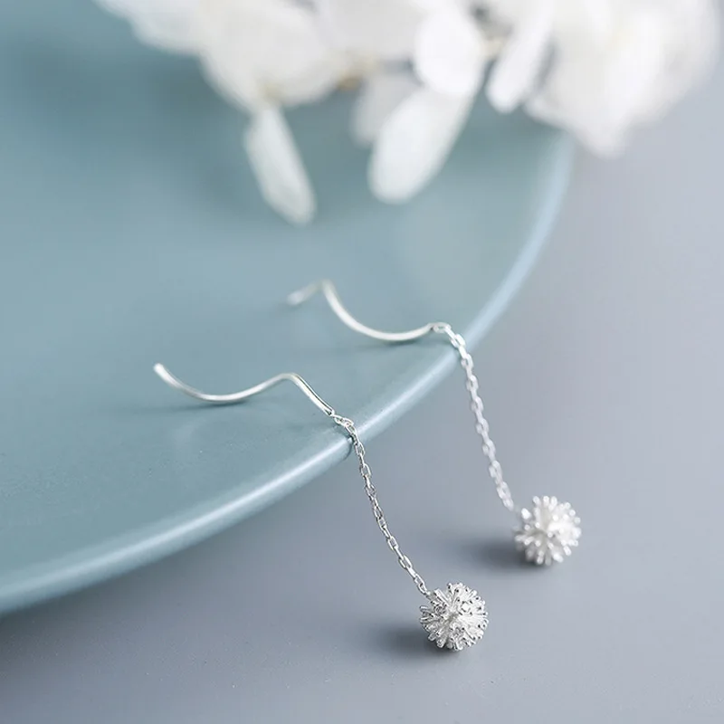 Милые крошечные серебряные цветочные волнистые длинные серьги кисточки 925