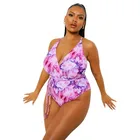 Слитный купальник, Женское боди 5XL размера плюс с V-образным вырезом, Бандажное бикини, пикантное пляжное боди с цветочным принтом, 2021, лето