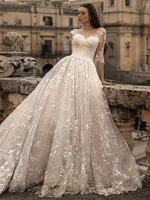 bridal gownluxury and elegant vintage wedding lace sexy illusion applique and halthree quarter custom madezipper formal bride
