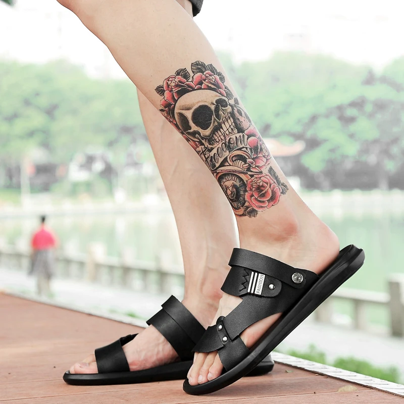 Сандалии мужские из натуральной кожи нескользящая пляжная обувь Повседневные