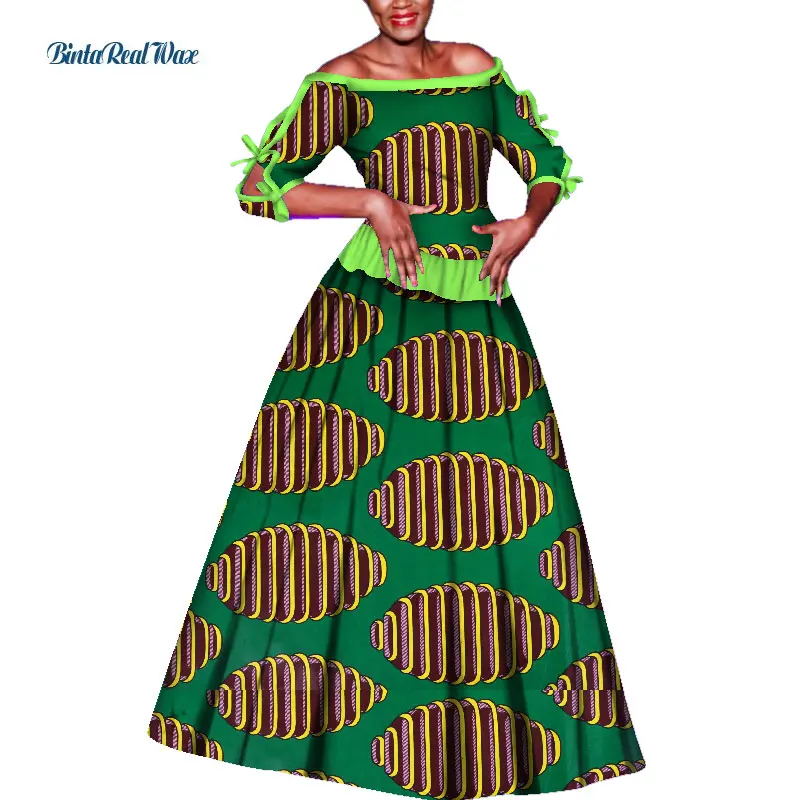 

Women African Clothing 2 Skirts Sets Bazin Riche Dashiki African Clothes Print Patchwork Top and Tutu Skirts Sets WY3475
