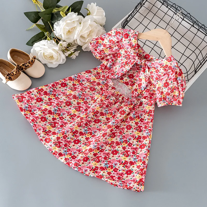 

Летняя детская одежда для девочек, детское шифоновое Цветочное платье с коротким рукавом для малышей, детская одежда для девочек, наряд, игр...