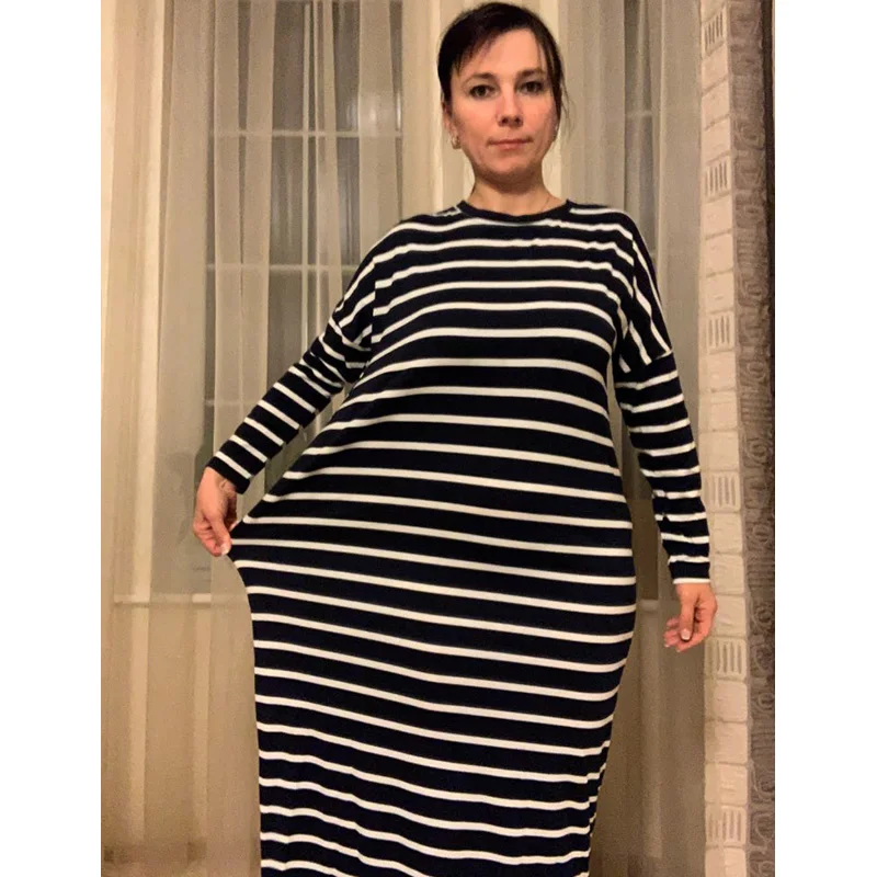 Женское Макси платье в полоску Siskakia длинное карандаш темно синего цвета большой