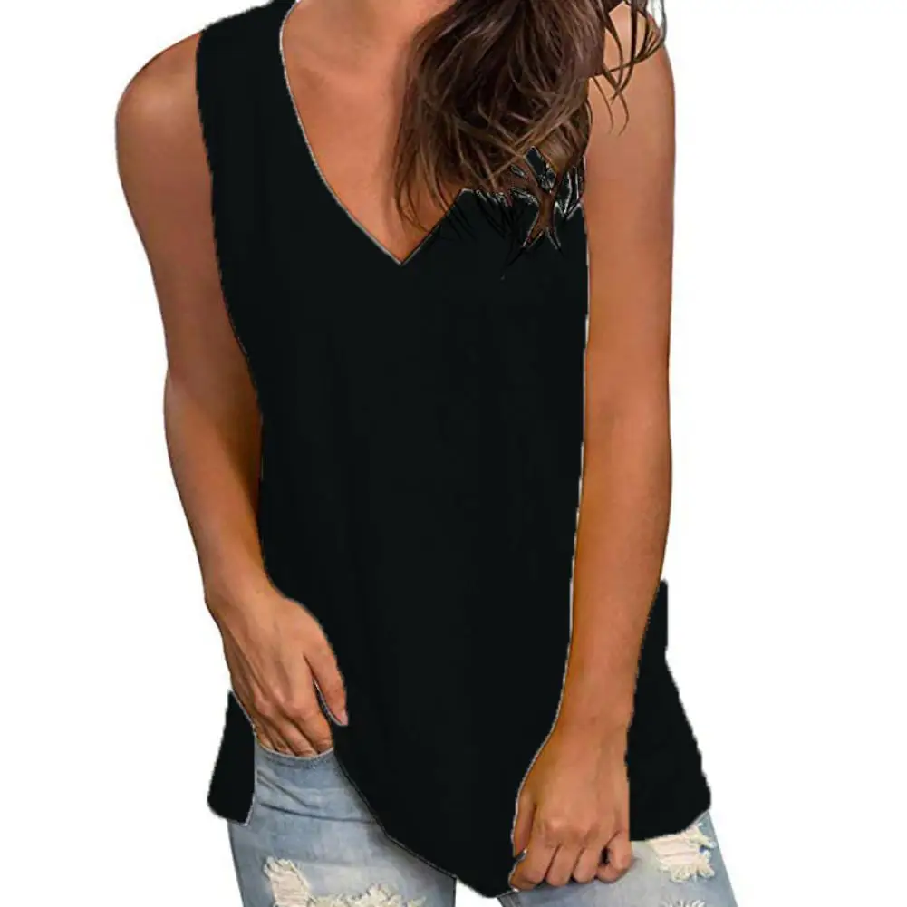 

80% HOT SALES！！！Women Casual Summer Solid Color V Neck Sleeveless Loose Vest Blouse T-shirt