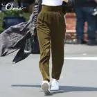 Зимние женские свободные однотонные вельветовые шаровары Celmia с высокой талией, однотонные длинные брюки с карманами, винтажные повседневные офисные брюки, 2021