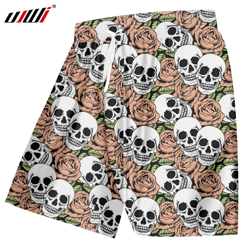 

UJWI 3D Printed Red Rose Men's Shorts A Pile Of Skulls Medium And Long Section Large Size Leisure Man 6XL Beach Shorts