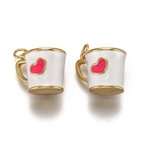 5pcs brass enamel cup pendants with heart pattern for earring bracelet necklace jwelry diy making accessories 14 5x17x13mm