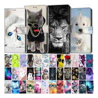 Etui Flip Leather Phone Case For Moto Play Plus Play Power Cute Cat Lion Pattern Wallet Card Holder Stand Cover