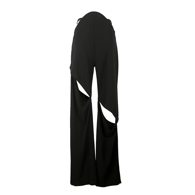 

TWOTWINSTYLE Sexy Black Hollow Out Trousers For Women High Waist Casual Straight Wide Leg Pants Female Summer Streetwear Fashion