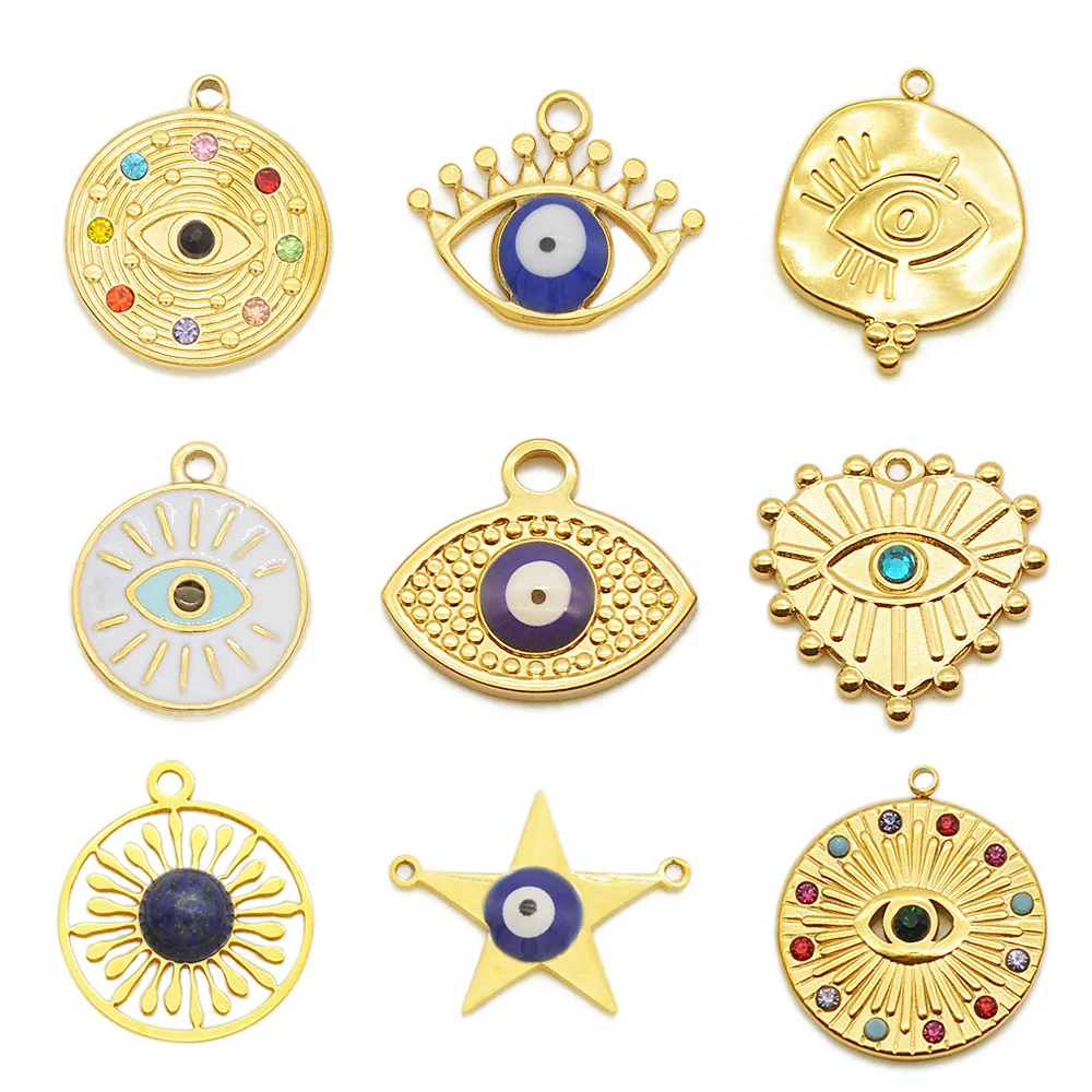 3pcs/lot 316 Stainless Steel Gold Evil Eye Pendant DIY Jewelry Charm Wholesale Factory Price Findings Custom Top Quality - купить по