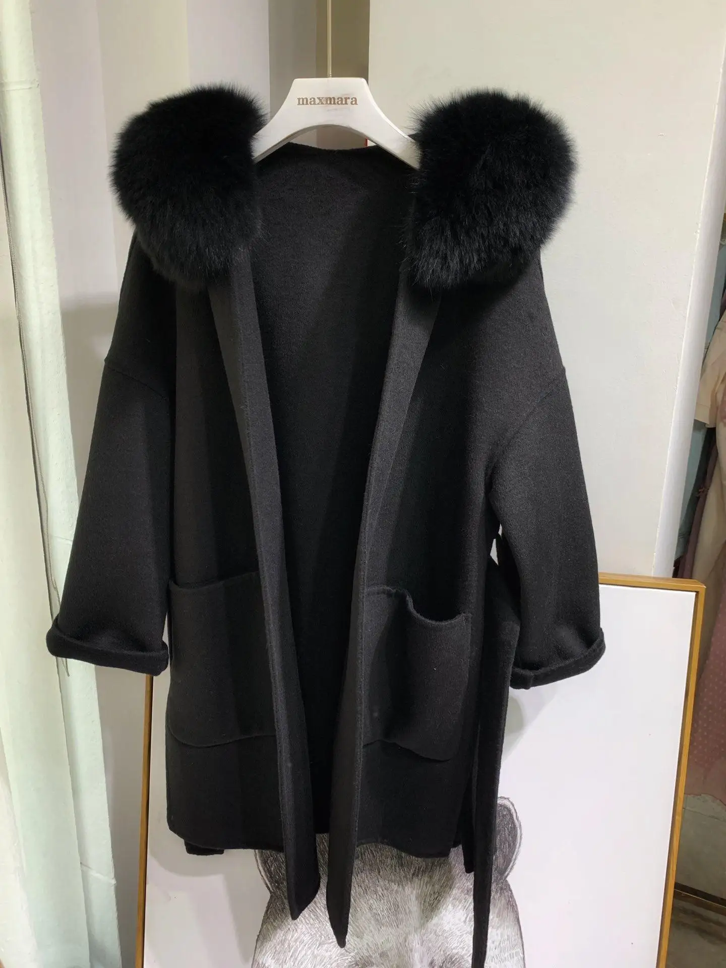 Корейское длинное кашемировое пальто с настоящим бренд Fox Fur Trim Hoodie теплое плотное пальто с большими карманами женская верхняя одежда зимнее пальто