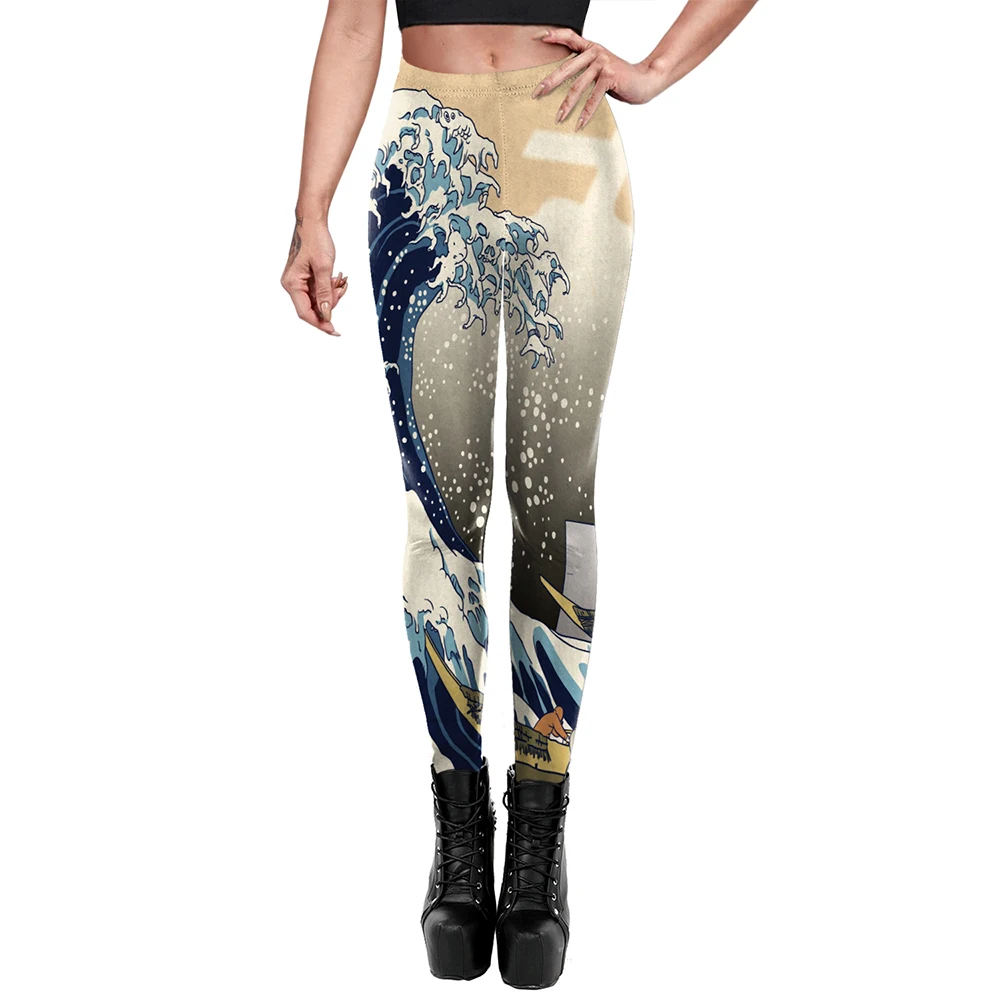 

[You're My Secret] New Oil Painting Leggings 3D Waves High Elasticity Workout Pants Breathable Fitness Push Up Leggin High Waist