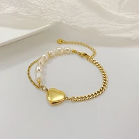 pearl heart bracelet for women stainless steel wrist chain luxury brand fashion trend jewelry female accessory gift