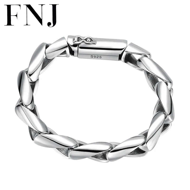 

FNJ Punk Big Twist Bracelet 925 Silver Vintage Original Pure S925 Silver Bracelets for Men Fine Jewelry width 13mm 18cm 20cm